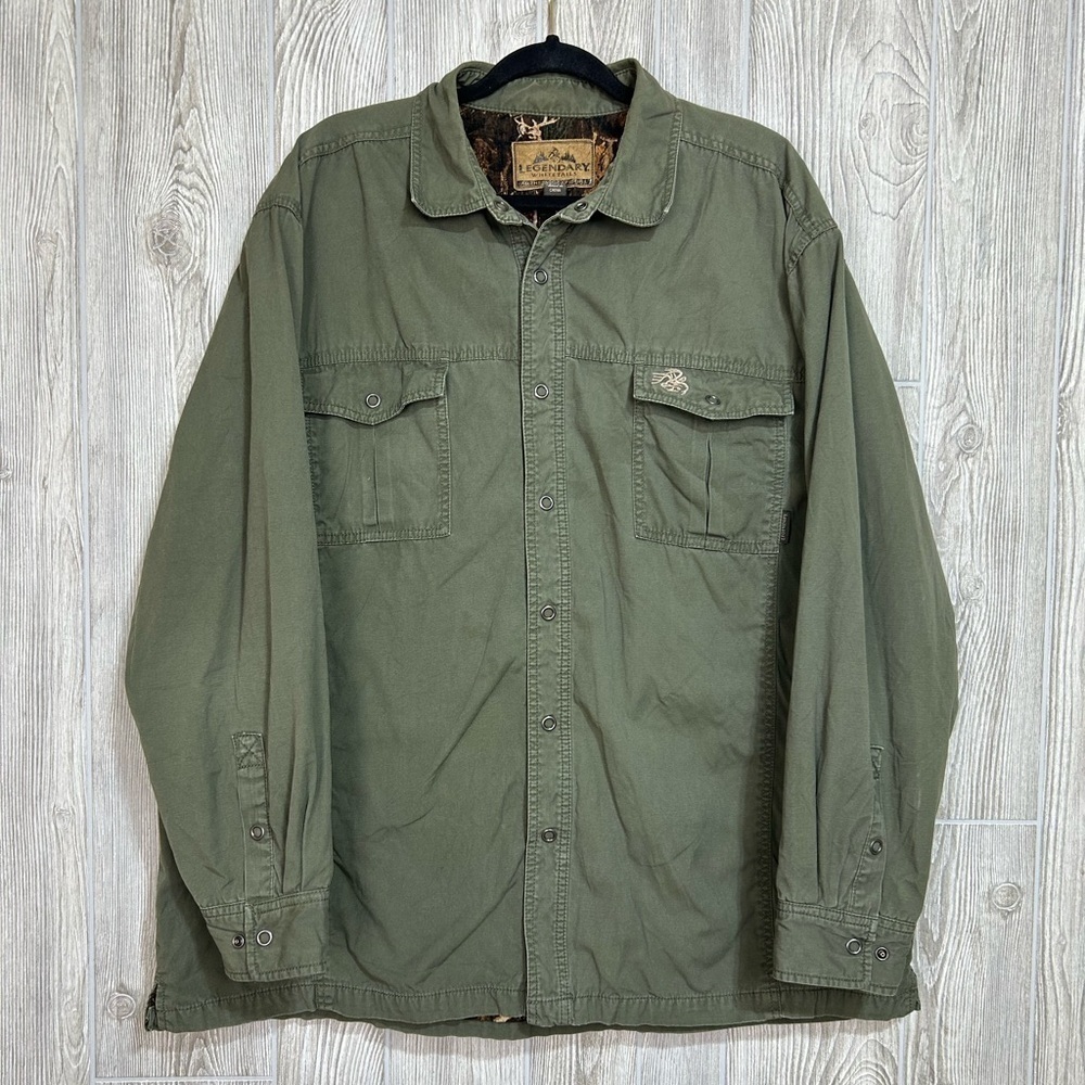 Legendary Whitetails Flannel Lined Olive Army Green Shirt Jacket Size 2XL